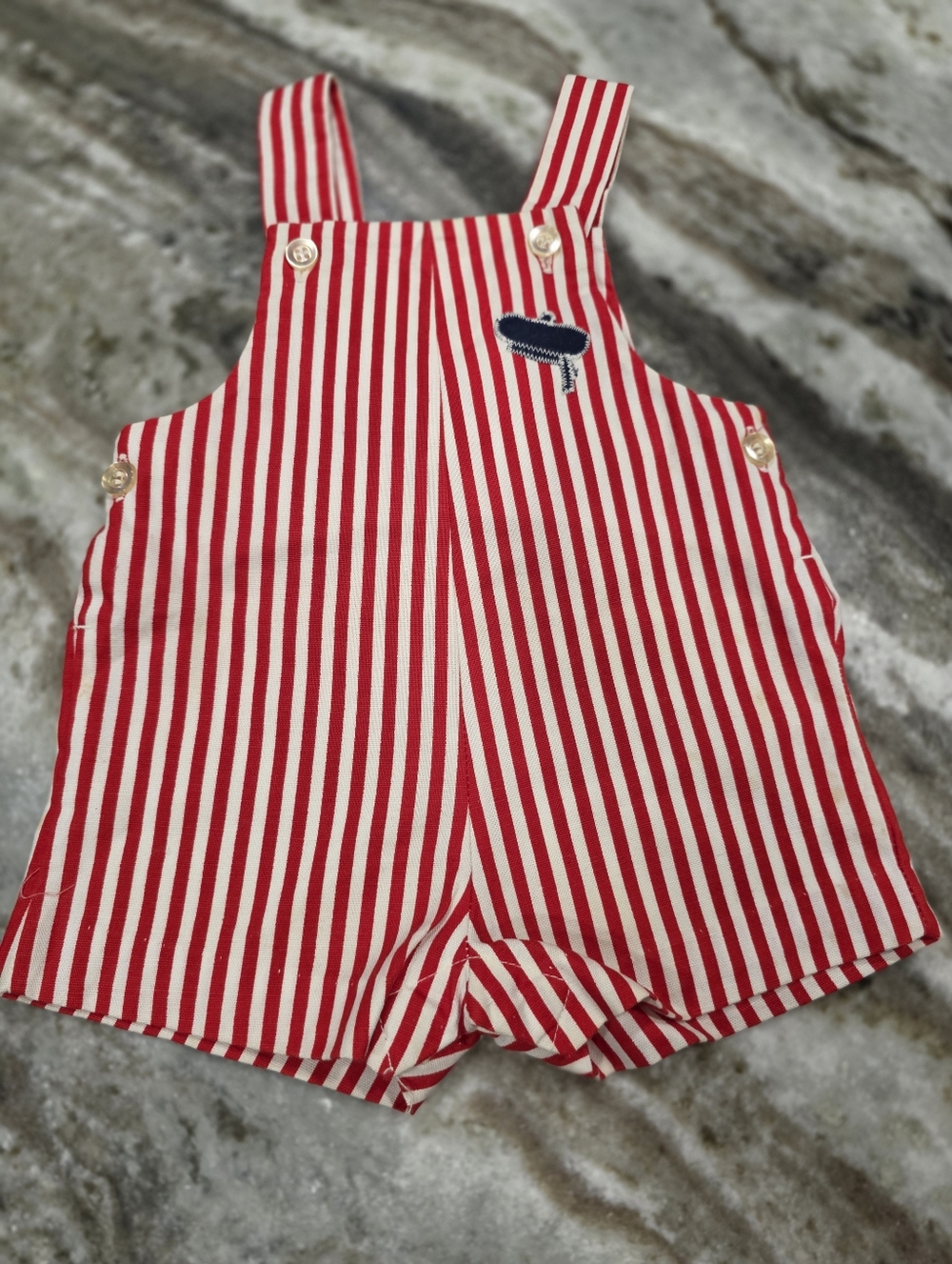 Vintage Health-Tex Baby Romper 12M Red White Stripe Shortalls 60s 70s